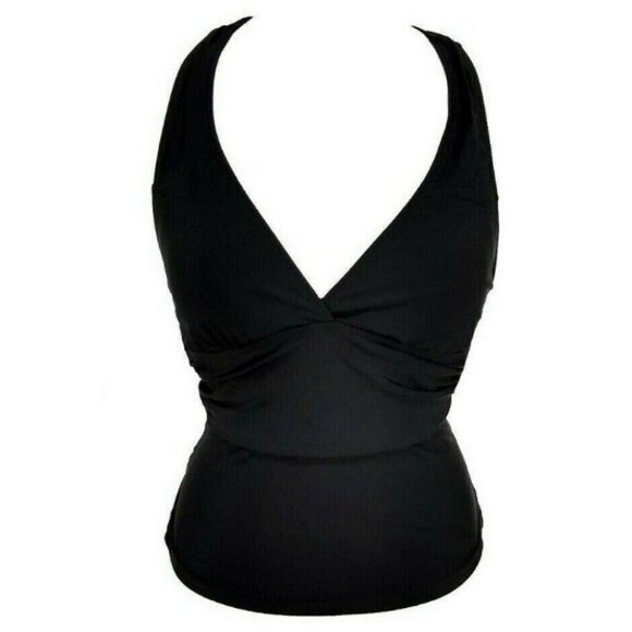 Jones New York Womens Tankini Swim Top Essential Black Wrap Around Halter Size 8 - Picture 4 of 10